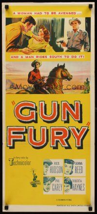 9p669 GUN FURY Aust daybill '53 Phil Carey steals Donna Reed & leaves Rock Hudson to die!