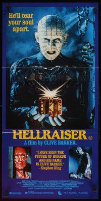 9p681 HELLRAISER Aust daybill '87 Clive Barker horror, Pinhead, he'll tear your soul apart!