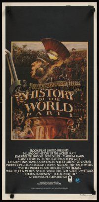 9p686 HISTORY OF THE WORLD PART I Aust daybill '81 artwork of Roman soldier Mel Brooks by John Alvin