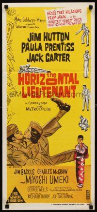 9p689 HORIZONTAL LIEUTENANT Aust daybill '62 art of soldiers Jim Hutton & sexy Paula Prentiss!