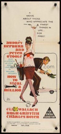 9p695 HOW TO STEAL A MILLION Aust daybill '66 art of sexy Audrey Hepburn & Peter O'Toole!
