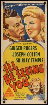 9p703 I'LL BE SEEING YOU Aust daybill R48 stone litho of Ginger Rogers, Cotten & Shirley Temple!