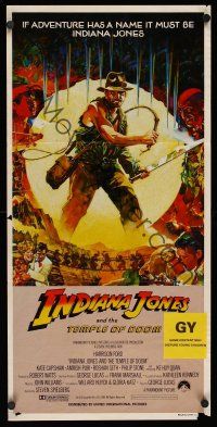 9p714 INDIANA JONES & THE TEMPLE OF DOOM Aust daybill '84 art of Harrison Ford by Mike Vaughan!