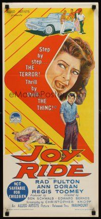 9p728 JOY RIDE Aust daybill '58 the terror & the thrill, bad teens & fast cars, stone litho!