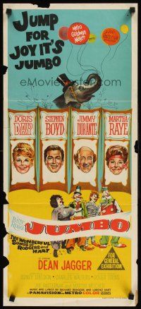 9p731 JUMBO Aust daybill '62 Doris Day, Jimmy Durante, Stephen Boyd, Martha Raye circus elephant!