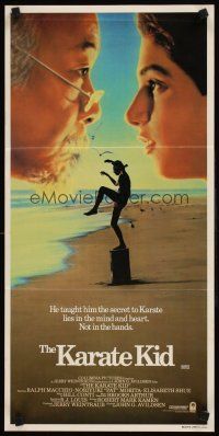 9p732 KARATE KID Aust daybill '84 Pat Morita & Ralph Macchio face off, teen martial arts classic!