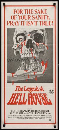9p755 LEGEND OF HELL HOUSE Aust daybill '73 skull & haunted house dripping w/blood art by B.T.!