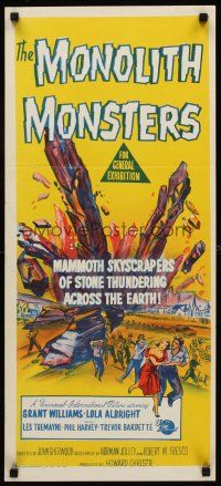 9p791 MONOLITH MONSTERS Aust daybill '57 cool sci-fi art of living mammoth skyscrapers of stone!