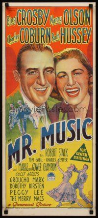 9p794 MR. MUSIC Aust daybill '50 Richardson Studio art of Bing Crosby, Nancy Olson & more!