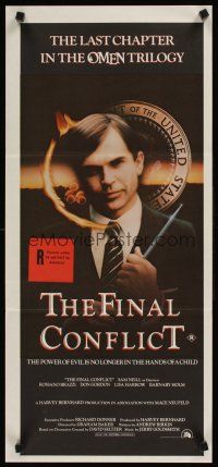 9p809 OMEN 3 - THE FINAL CONFLICT Aust daybill '81 creepy image of Sam Neill as President Damien!