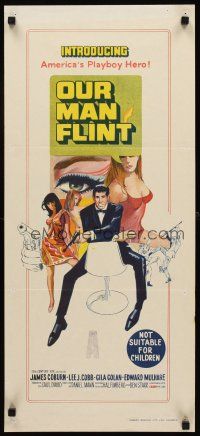 9p817 OUR MAN FLINT Aust daybill '66 art of James Coburn, sexy James Bond spy spoof!