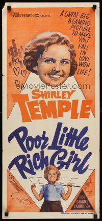 9p825 POOR LITTLE RICH GIRL Aust daybill R50s different stone litho of Shirley Temple & Alice Faye
