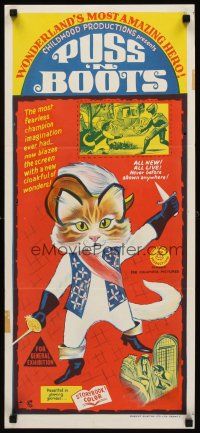 9p831 PUSS 'N BOOTS Aust daybill '67 German feline fairy tale, wacky artwork!