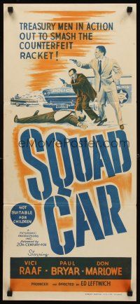 9p881 SQUAD CAR Aust daybill '60 action art of desperate danger and T-Men in action!
