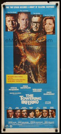 9p940 TOWERING INFERNO Aust daybill '74 McQueen & Newman, art of burning building by John Berkey!