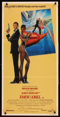 9p961 VIEW TO A KILL Aust daybill '85 art of Roger Moore James Bond & Grace Jones by Goozee!
