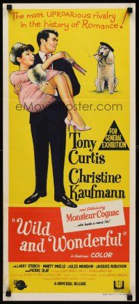 9p979 WILD & WONDERFUL Aust daybill '64 art of Tony Curtis, Christine Kaufmann, & Monsieur Cognac!