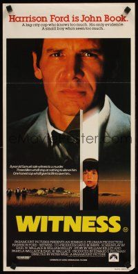 9p982 WITNESS Aust daybill '85 big city cop Harrison Ford in Amish country, directed by Peter Weir