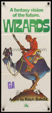 9p983 WIZARDS Aust daybill '77 Ralph Bakshi directed, cool fantasy art by William Stout!