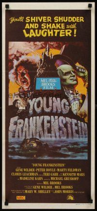 9p995 YOUNG FRANKENSTEIN Aust daybill '75 Mel Brooks, art of Gene Wilder, Peter Boyle & Feldman!