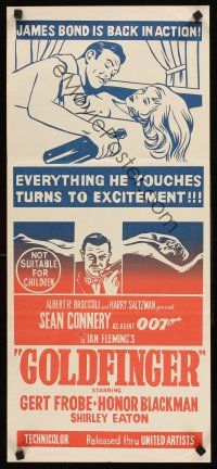 9p657 GOLDFINGER second printing Aust daybill '64 great artwork of Sean Connery as James Bond 007!