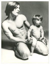 9r053 ANDY WARHOL'S FLESH German 7.25x9.5 still '70 portrait of naked Joe Dallesandro & infant!