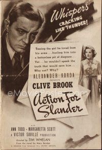 9s308 ACTION FOR SLANDER pressbook '38 one word would free Clive Brook from Ann Todd's love!