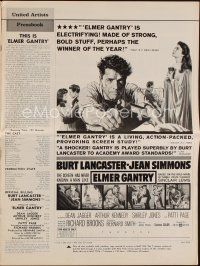 9s325 ELMER GANTRY pressbook '60 Jean Simmons, Shirley Jones & Patti Page damn Burt Lancaster's soul