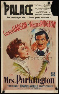 9t726 MRS. PARKINGTON map back Belgian '40s art of Greer Garson & Walter Pidgeon in mirror!