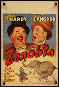 9t807 ZENOBIA Belgian 1947 stone litho art Oliver Hardy, Harry Langdon & mad elephant!
