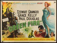 9t135 GREEN FIRE British quad '54 art of beautiful full-length Grace Kelly & Stewart Granger!