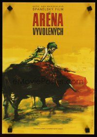 9t183 BULLFIGHT BEGINS Czech 11x16 '75 wonderful Disman artwork of toreador in ring with bull!