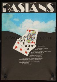 9t221 PASIANS Czech 11x16 '77 Solitaire, cool Karel Vaca art of poker playing cards!
