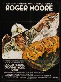 9t410 GOLD Danish '74 Roger Moore, Susannah York, cool epic adventure art!