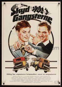 9t424 JOHNNY DANGEROUSLY Danish '84 Drew Struzan art of gangsters Michael Keaton & Joe Piscopo!