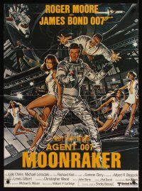 9t438 MOONRAKER Danish '79 art of Roger Moore as James Bond & sexy space babes by Goozee!