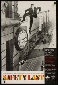 9t174 SAFETY LAST English double crown R90s classic Harold Lloyd hanging from clock over street!