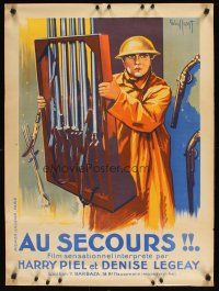9t579 FACE A LA MORT French 23x32 '25 art of soldier Harry Piel carrying gun rack by Gaillant!