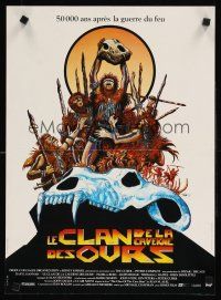 9t501 CLAN OF THE CAVE BEAR French 15x21 '86 cool different caveman artwork by Philippe Druillet!