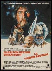 9t551 MOUNTAIN MEN French 15x21 '80 great art of grizzled Charlton Heston & Brian Keith!
