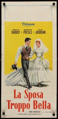 9t316 BRIDE IS MUCH TOO BEAUTIFUL Italian locandina '58 art of Brigitte Bardot in wedding dress!