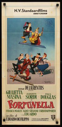9t329 FORTUNELLA Italian locandina '57 wacky comedy written by Federico Fellini, art by De Seta!