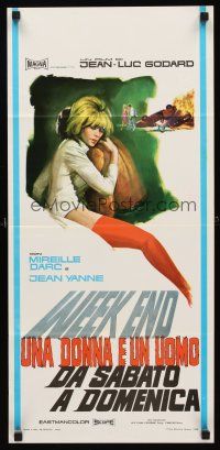 9t367 WEEK END Italian locandina '68 Jean-Luc Godard, different art of sexy Mireille Darc!