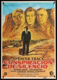 9t242 BAD DAY AT BLACK ROCK Spanish R81 art of Spencer Tracy & bad guys as Mt. Rushmore by Jano!