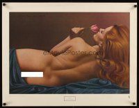 9w121 ROSE 23x29 art print '80 super sexy art of nude woman smelling rose!