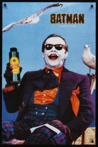 9w279 BATMAN commercial poster '89 close up of Joker Jack Nicholson w/seagulls & toxic bath!
