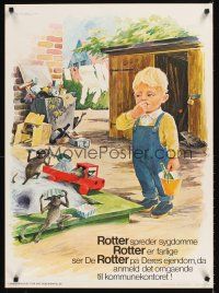 9w027 ROTTER SPREDER SYGDOMME Danish pest control poster '60s Andersen art, rats spread disease!
