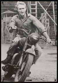 9w168 STEVE McQUEEN commercial poster '66 action image of actor on motorcycle in The Great Escape!