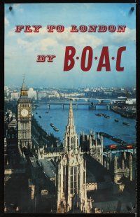 9w555 BOAC LONDON English travel poster '60s great image of Thames River & Big Ben!
