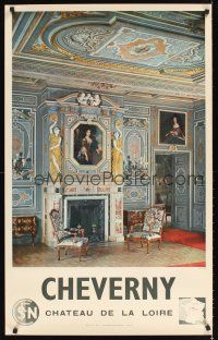 9w566 CHEVERNY French travel poster '60s great image of very elaborate painted room!